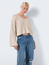 Noisy May Nina Long Sleeve V-Neck crop Knit - Eggnog