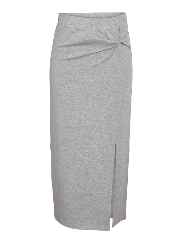 Noisy May Camilla High Waist Long Knot Skirt - Light Grey Melange