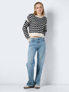 Noisy May Zuzi Long Sleeve O-Neck Knit - Eggnog Stripes/Black