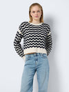 Noisy May Zuzi Long Sleeve O-Neck Knit - Eggnog Stripes/Black