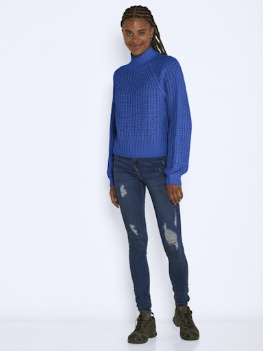 Noisy May Tessa Long Sleeve High Neck Knit - Lapis Blue