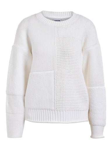 Noisy May Mora Long Sleeve O Neck Patchwork Knit - Eggnog