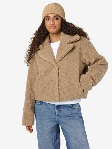 Noisy May Nati Crop Teddy Jacket - Birch