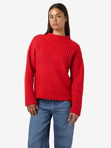 Noisy May Nyla Long Sleeve Loose High Neck - Racing Red