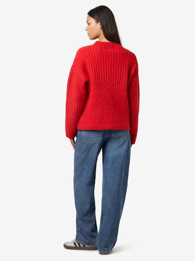 Noisy May Nyla Long Sleeve Loose High Neck - Racing Red