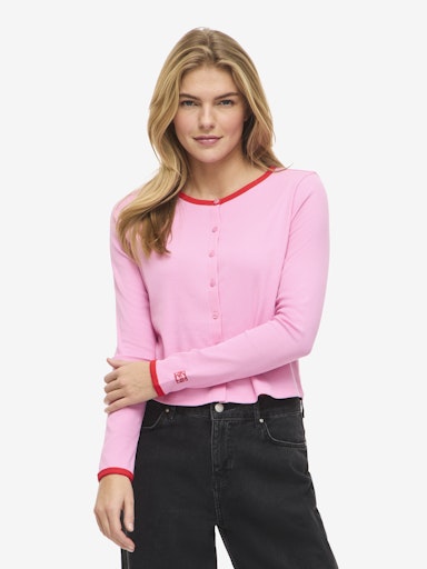 Noisy May Judy Long Sleeve Contrast Cardigan - Begonia Pink