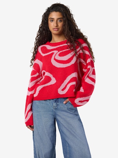 Noisy May Kourtney Long Sleeve O Neck Swirl Knit - Begonia Pink