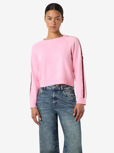 Noisy May Nouria Long Sleeve O Neck Intarsia Knit - Begonia Pink