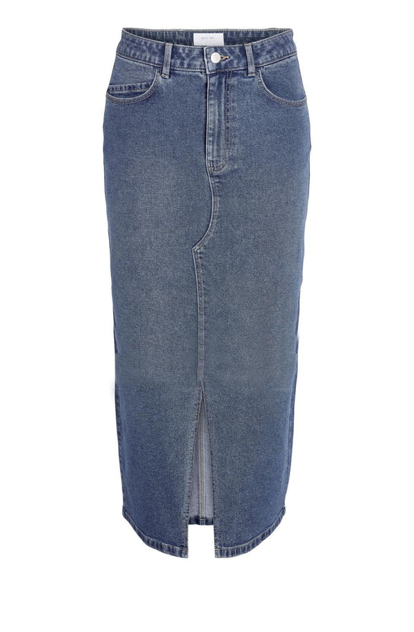 Noisy May Kath Slit Long Skirt - Medium Blue Denim