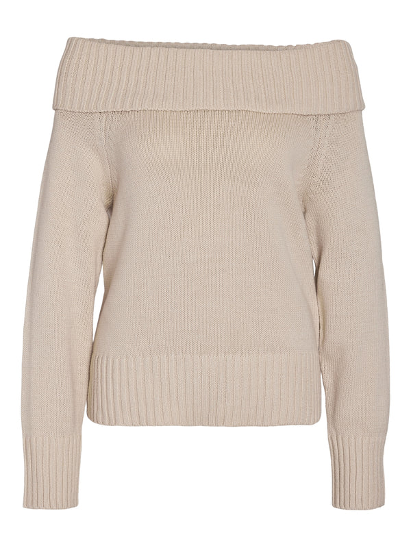 Noisy May Lima Long Sleeve Off Shoulder Knit - Oatmeal