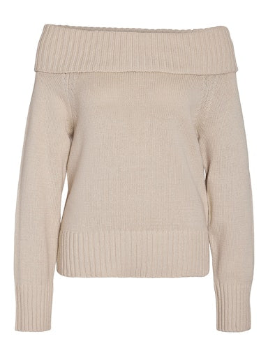 Noisy May Lima Long Sleeve Off Shoulder Knit - Oatmeal