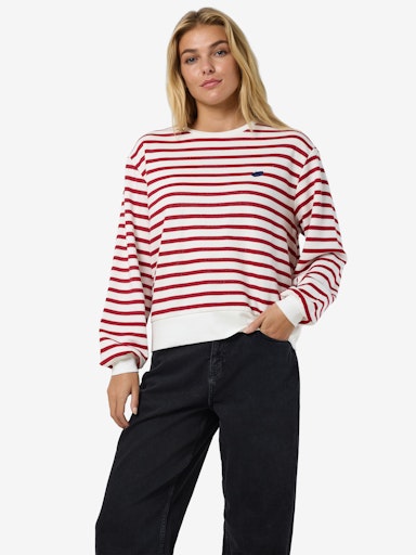 Noisy May Elba Long Sleeve Strip Sweat Paris - Racing Red