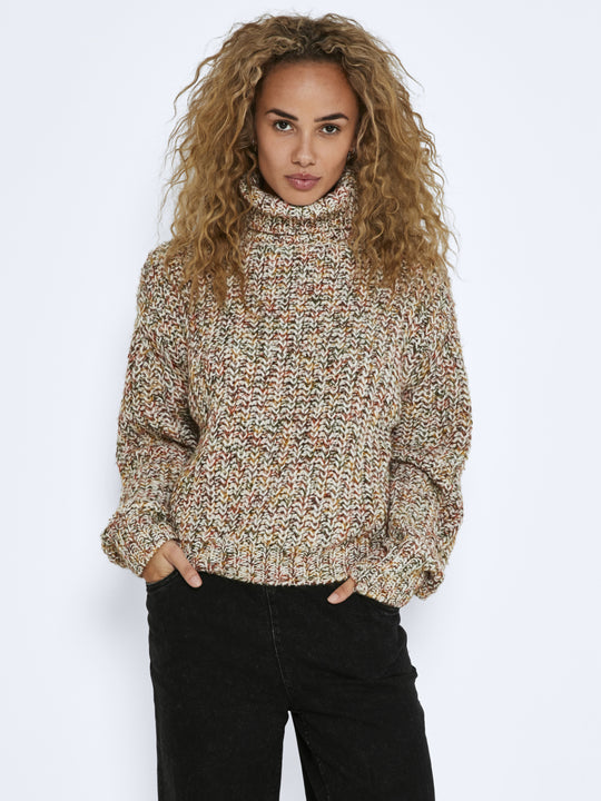 Noisy May Marney Long Sleeve High Neck Knit - Eggnog