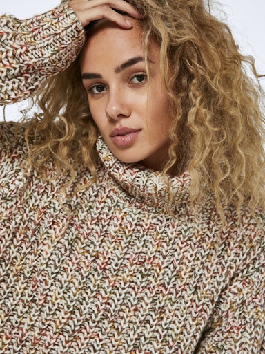 Noisy May Marney Long Sleeve High Neck Knit - Eggnog