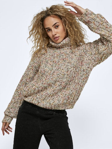 Noisy May Marney Long Sleeve High Neck Knit - Eggnog