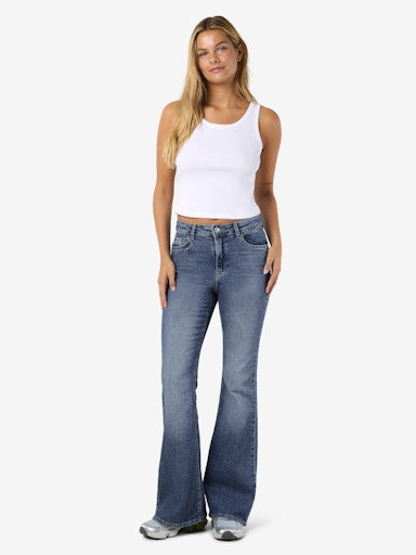 Noisy May Kareen High Waist Flare Leg Jeans - Medium Blue Denim