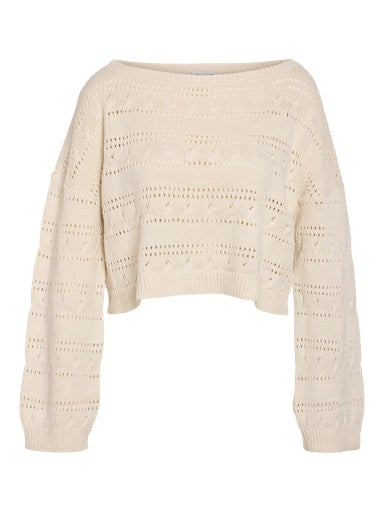 Noisy May Claes Long Sleeve Boat Neck Knit Top - Birch