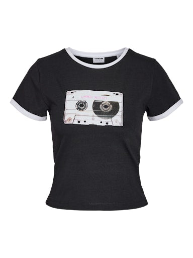 Noisy May Twin Short Sleeve Contrast Baby Tee - Black