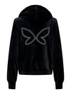Only Rebel Long Sleeve Zip Rhinestone Hood - Black