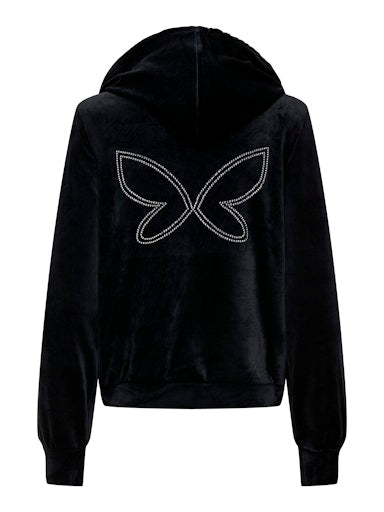 Only Rebel Long Sleeve Zip Rhinestone Hood - Black