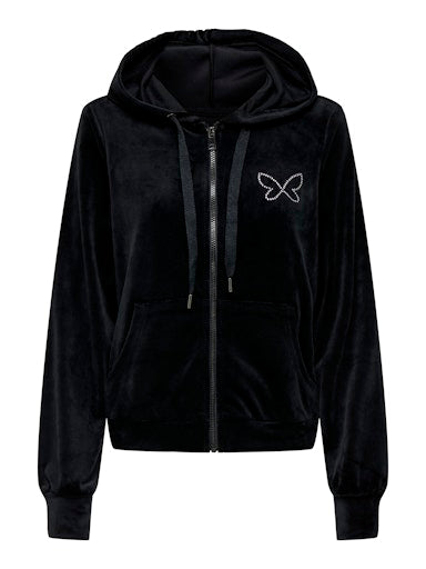 Only Rebel Long Sleeve Zip Rhinestone Hood - Black