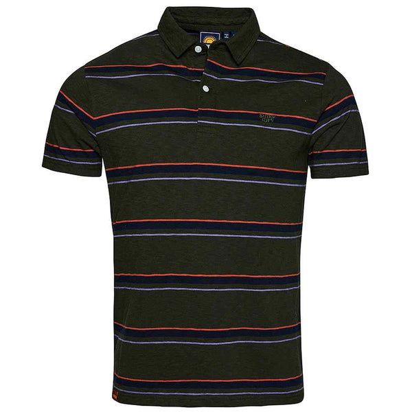 Superdry Vintage Jersey Stripe s/s Polo - Olive Stripe