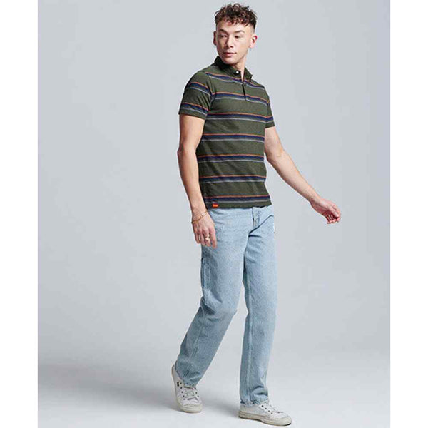 Superdry Vintage Jersey Stripe s/s Polo - Olive Stripe