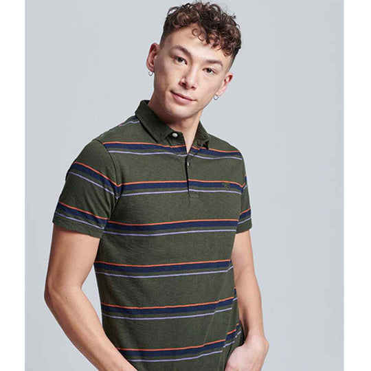 Superdry Vintage Jersey Stripe s/s Polo - Olive Stripe (Size XL)