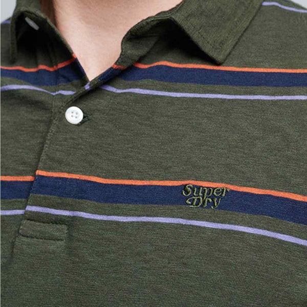 Superdry Vintage Jersey Stripe s/s Polo - Olive Stripe