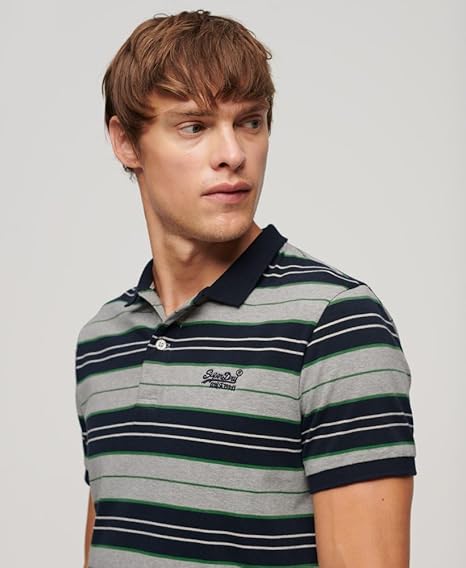 Superdry Jersey Stripe Polo Shirt - Grey Marl Stripe