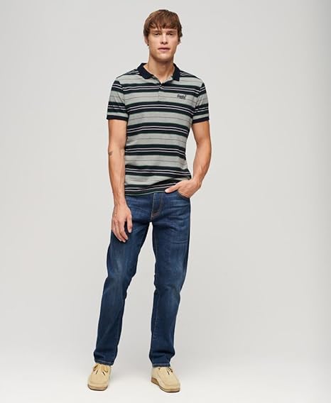 Superdry Jersey Stripe Polo Shirt - Grey Marl Stripe