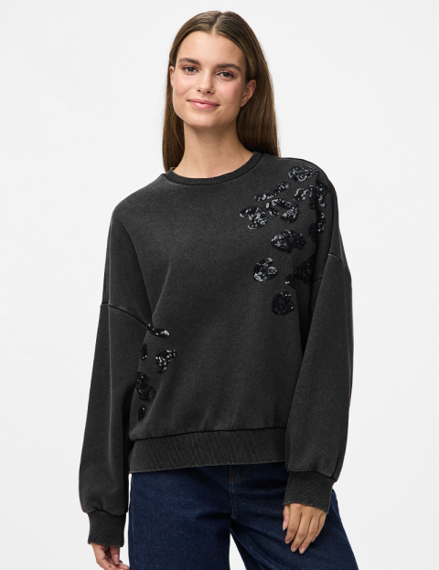Pieces mie Long Sleeve Sequins Sweatshirt - Black/ Leo Sequin