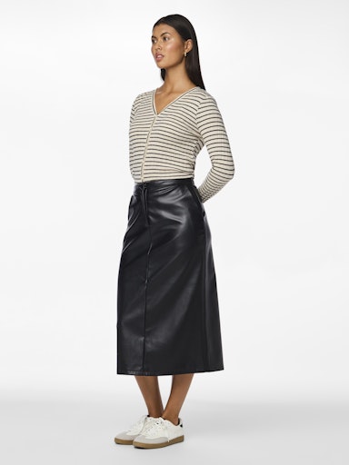 Pieces Neeth High Waisted PU Midi Skirt - Black