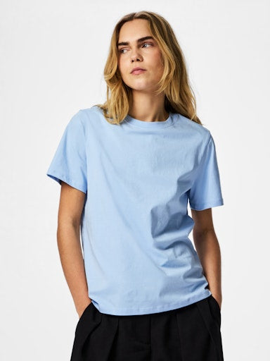 Pieces Ria Short Sleeve Solid Tee - Cashmere Blue