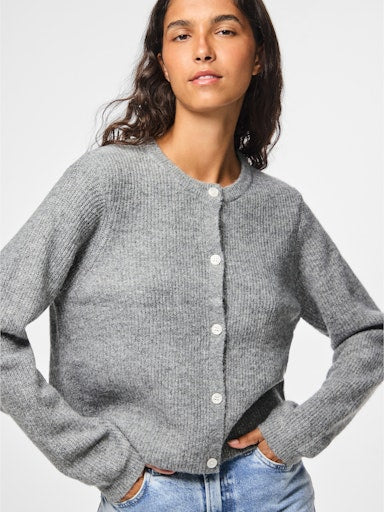 Pieces Silly Long Sleeve O Neck Knit Cardigan - Medium Grey Melange