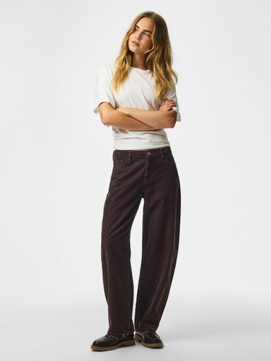 Pieces Aia Mid Waist Barrel Corduroy Pants - Ganache