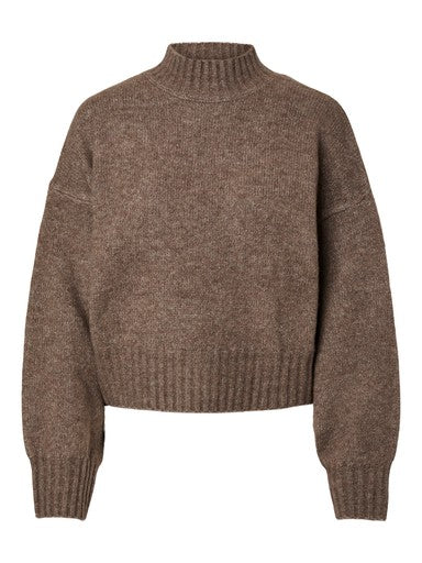 Pieces Aico Long Sleeve Short High Neck - Coffee Quartz