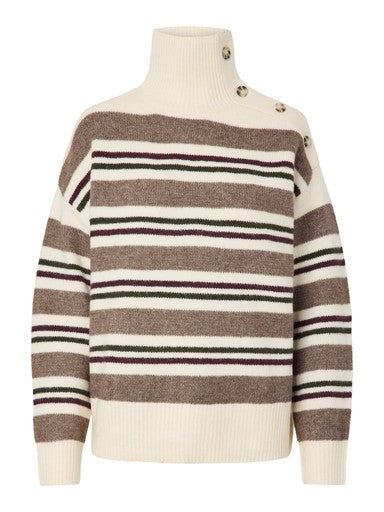 Pieces Aico Long Sleeve Button High Neck Knit - Whitecap Grey