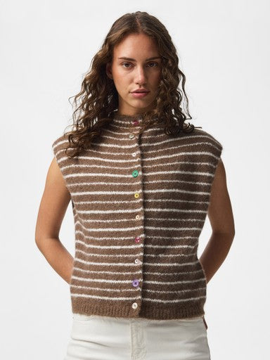 Pieces Asira Sleeveless Button Knit Vest - Coffee Quartz