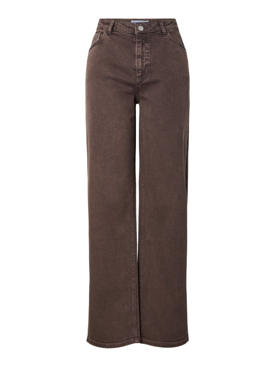 Pieces Silke Mid Waist Wide Colored Jeans - Hot Fudge