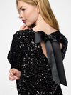 Pieces Kam Long Sleeve Deep Back Bow Dress - Black