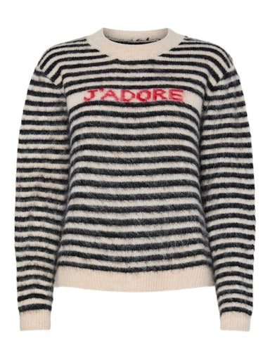 Pieces Jada Long Sleeve O Neck Knit - Birch Stripes