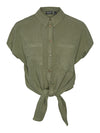 Pieces Vinsty Short Sleeve Linen Tie Shirt - Deep Lichen Green