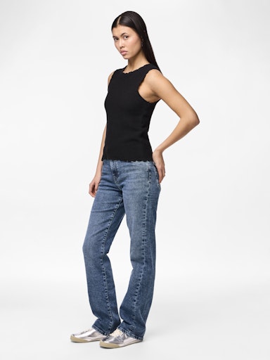 Piece Kelly Mid Waist Straight Jeans - Medium Blue Denim