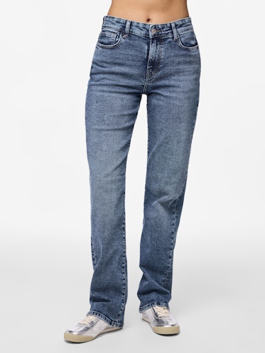 Piece Kelly Mid Waist Straight Jeans - Medium Blue Denim