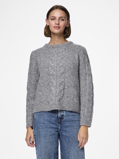 Pieces Nina Long Sleeve O Neck Knit - Medium Grey