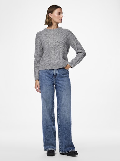 Pieces Nina Long Sleeve O Neck Knit - Medium Grey