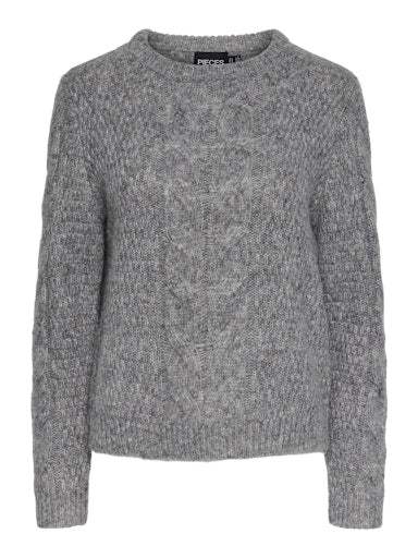 Pieces Nina Long Sleeve O Neck Knit - Medium Grey