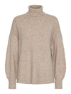 Pieces Malou Long Sleeve Roll Neck Knit - Taupe Grey