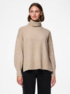 Pieces Malou Long Sleeve Roll Neck Knit - Taupe Grey